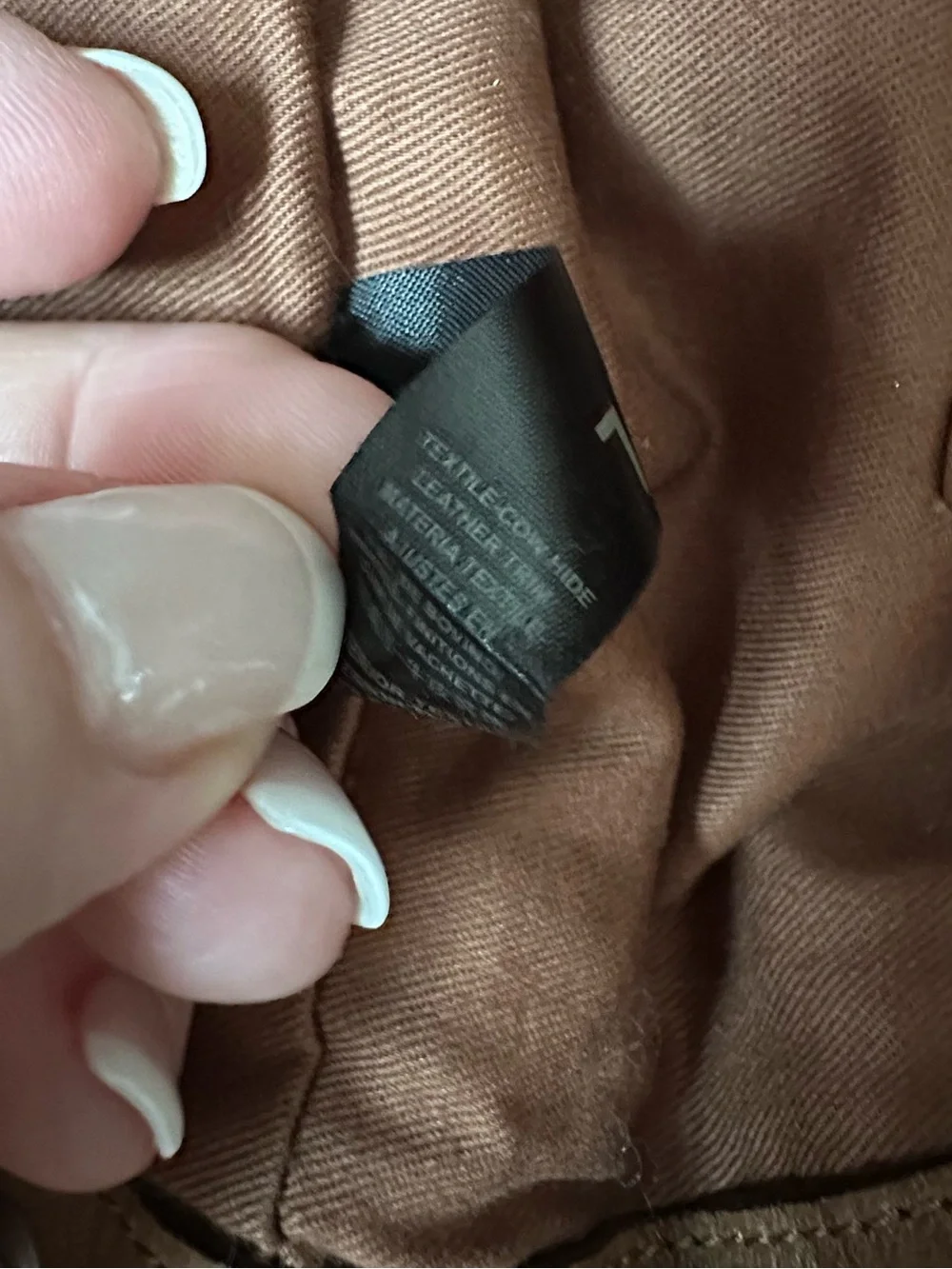 Fossil Beige Patterned Drawstring Bucket Bag with Brown Trim - Picture 15 of 16